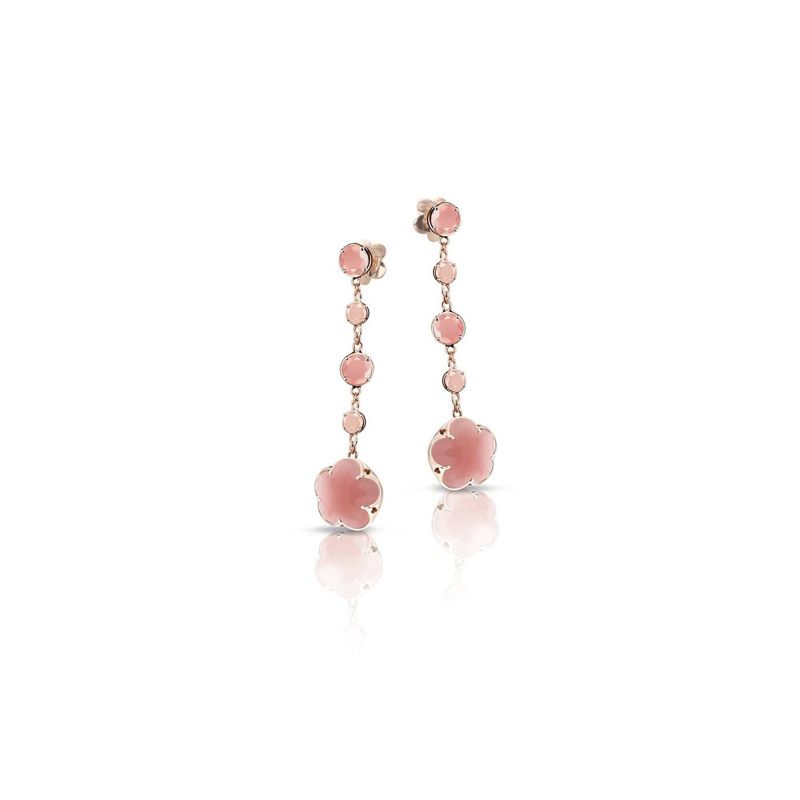 15387R | Pasquale Bruni Bon Ton earrings pink gold and deep pink chalcedony and diamonds 11mm - Webshop