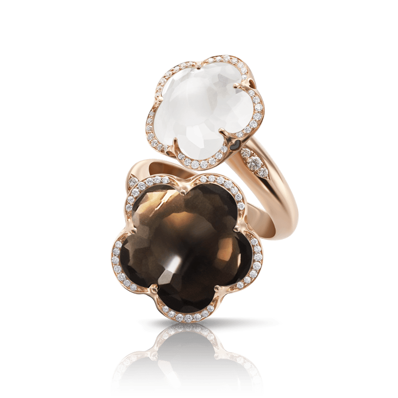 Pasquale Bruni Bon Ton ring pink gold, smoky-milky quartz and diamonds