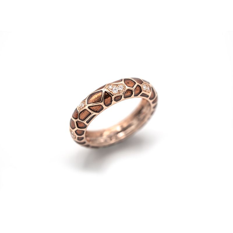 Mattioli Safari ring rose gold brown enamel and white diamonds - Webshop