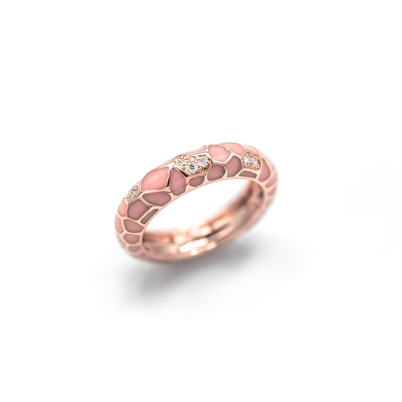 Mattioli Safari Ring rose gold with pink enamel and white diamonds - Webshop