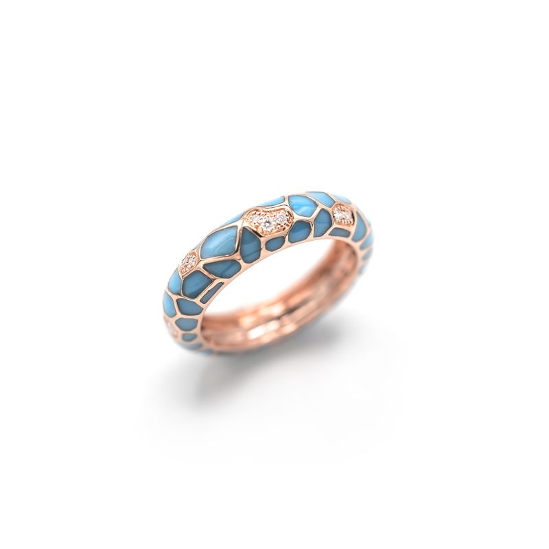 Mattioli Safari ring rose gold blue enamel and white diamonds - Webshop