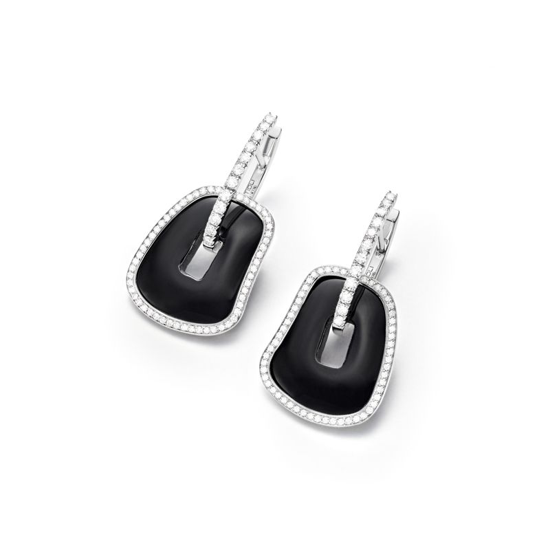 MOR054B060W | Mattioli Puzzle earrings in white gold, white diamonds and onyx - Webshop