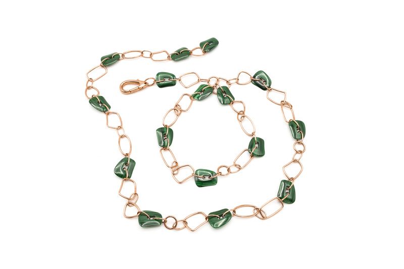 Mattioli Puzzle BIKINI Necklace rose gold with malachite