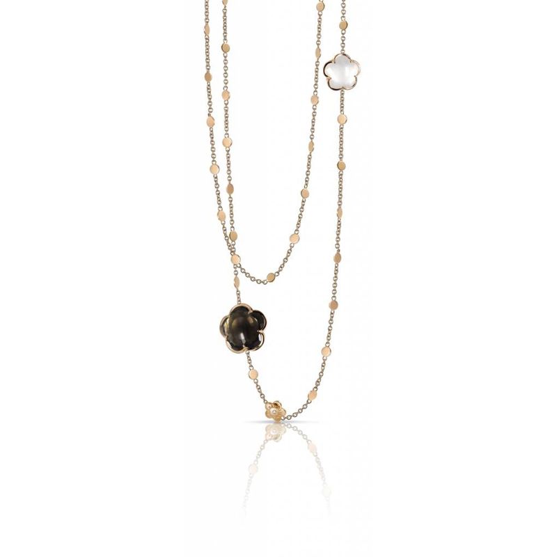 14813R | PB Bon Ton necklace smoky & milky quartz 14mm - Webshop