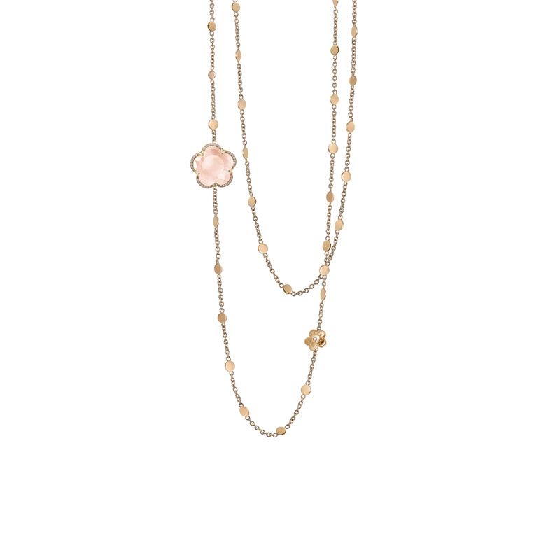 15624R | Pasquale Bruni Bon Ton necklace in red gold with rose quartz and diamonds 14mm - Webshop